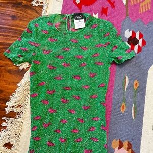 D&G Sparkling Green Mesh Top with Pink Fish Accents S